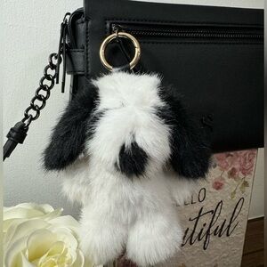 Fluffy Black and White Dog Bag Charm, Keychain